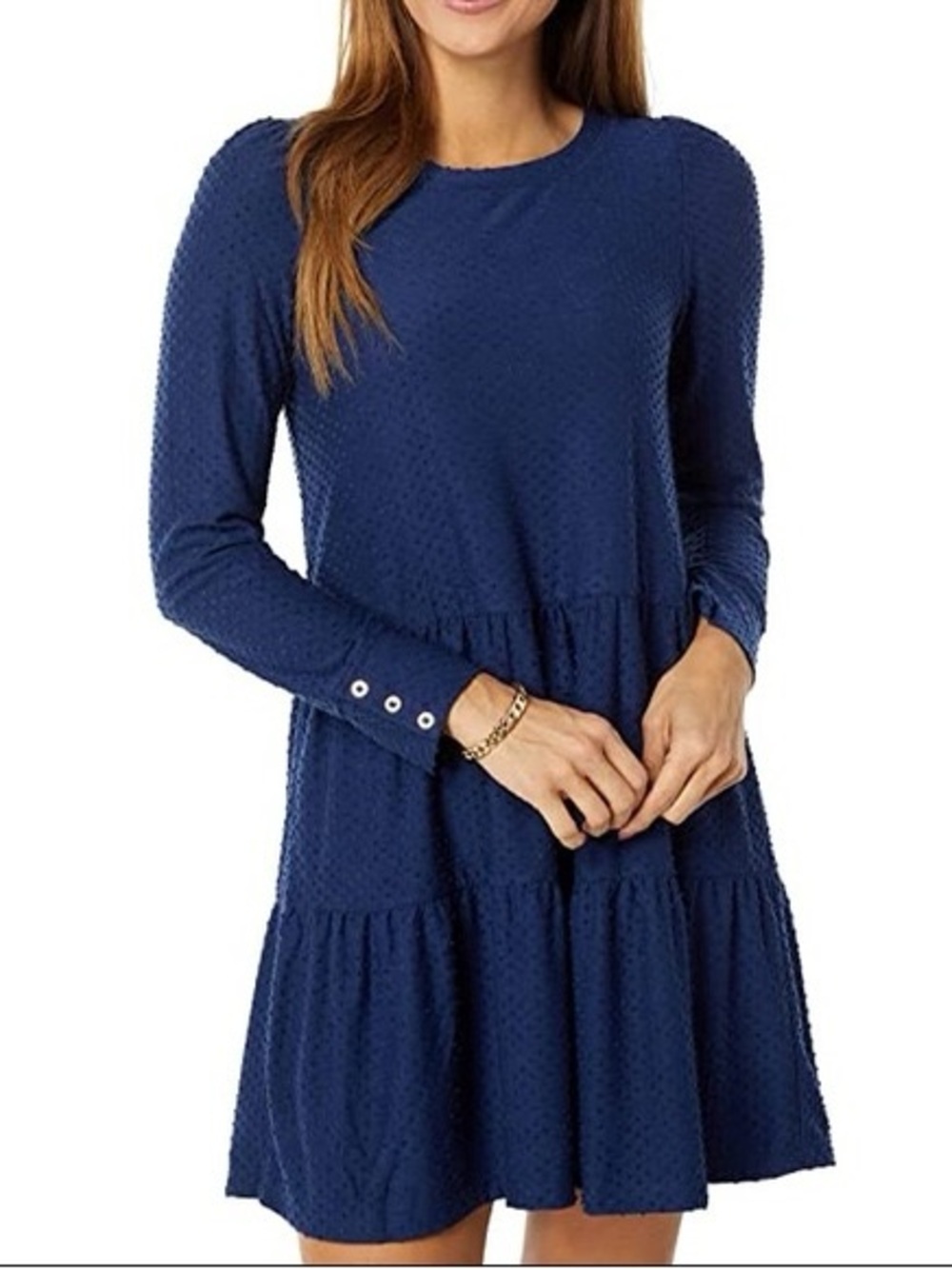 Lilly Pulitzer Navy Textured Long-Sleeve Tiered Dress 733